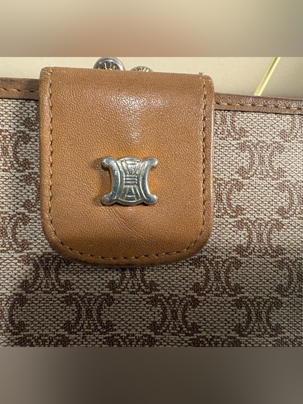 Vintage Celine MacadamMonogram Long Wallet Clutch Tan Leather TriompheMade Italy - Picture 3 of 14